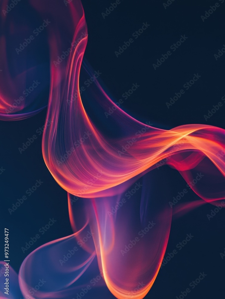 Naklejka premium Ethereal Flow - Abstract High-Resolution Wallpaper with Dark Blue Background, Red Gradient, and Colorful Blurred Light Lines for Mobile Screens