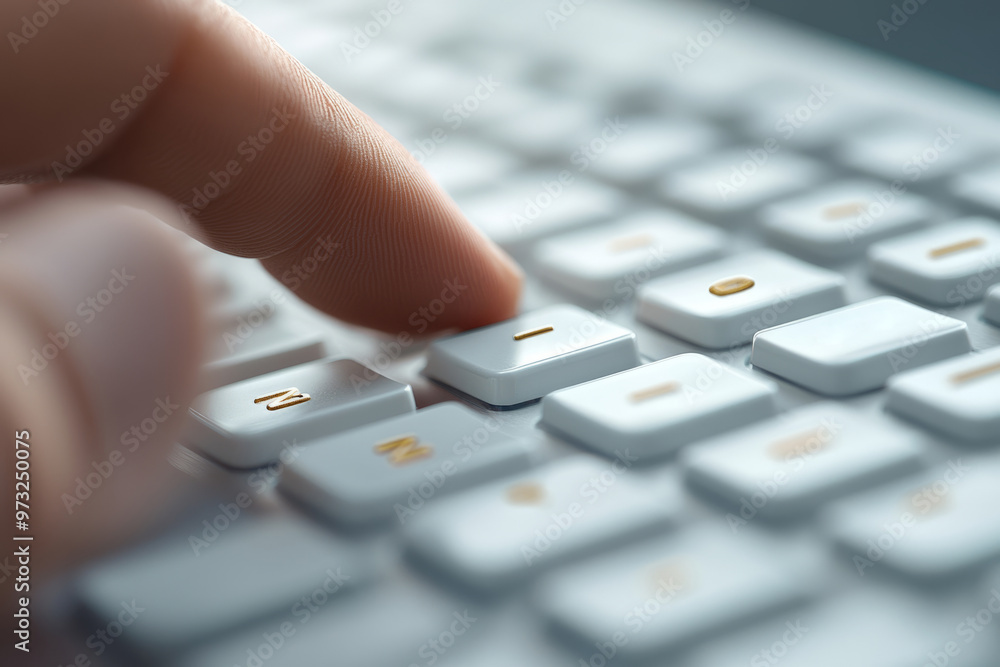 Finger pressing a key on a keyboard Finger pressing a key on a keyboard
