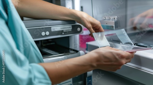 Medical Professional Reviews Mammogram Film in High-Tech Screening Room for Precise Breast Cancer Diagnosis