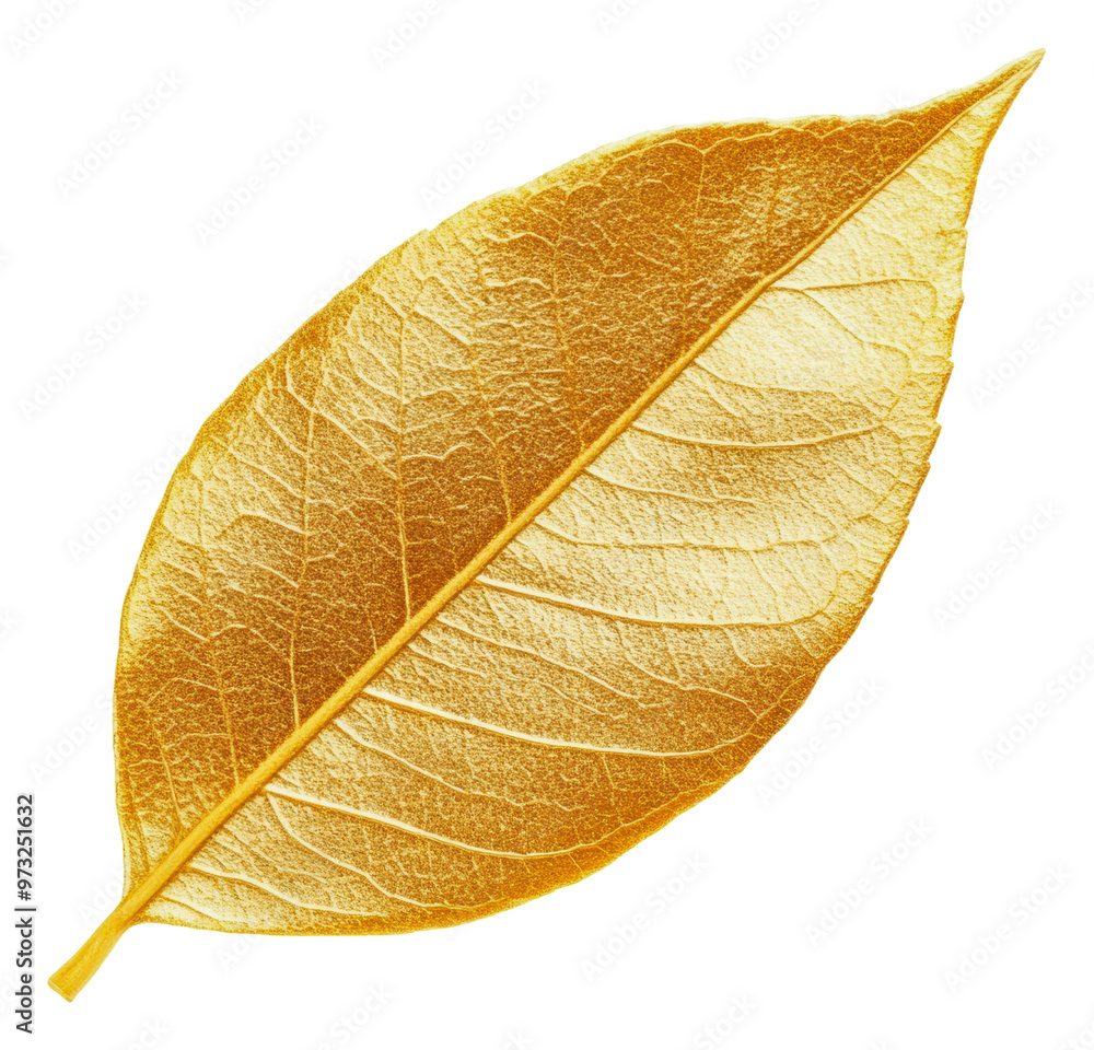 PNG Golden leaf displaying intricate vein patterns PNG Golden leaf displaying intricate vein patterns