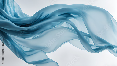 blue color translucent silk fabric floating in the mid air
