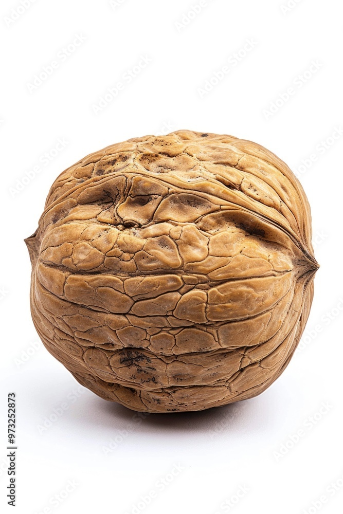 Fototapeta premium A single walnut shell on a white background, perfect for product or texture photography