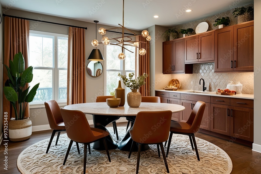Fototapeta premium Stylish Cozy Dining Room Design Ideas with Trendy Countertop Visuals