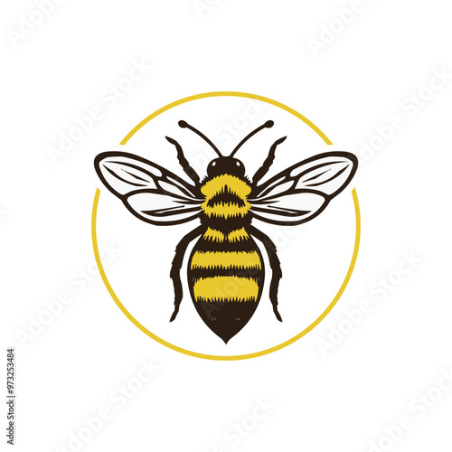 Honey bee editable vector logo. Hand drawn engraving style illustrations.