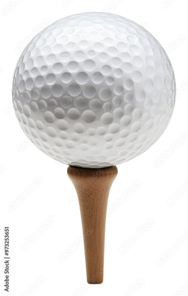 PNG A golf ball elevated on a wooden tee during play PNG A golf ball elevated on a wooden tee during play