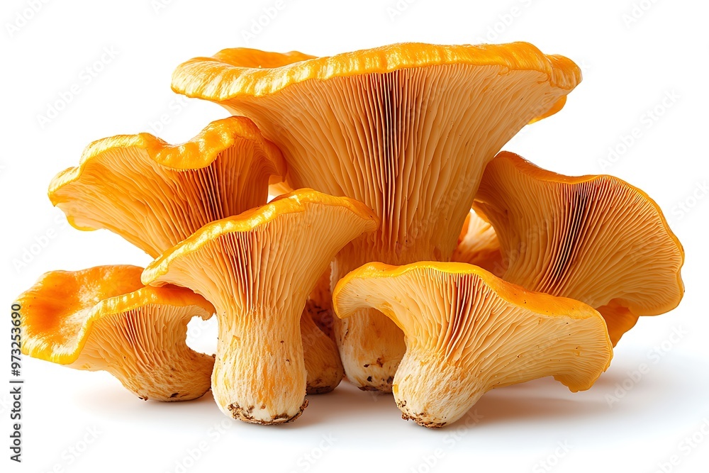 Illustration of a cluster of chanterelle mushrooms on white background Illustration of a cluster of chanterelle mushrooms on white background