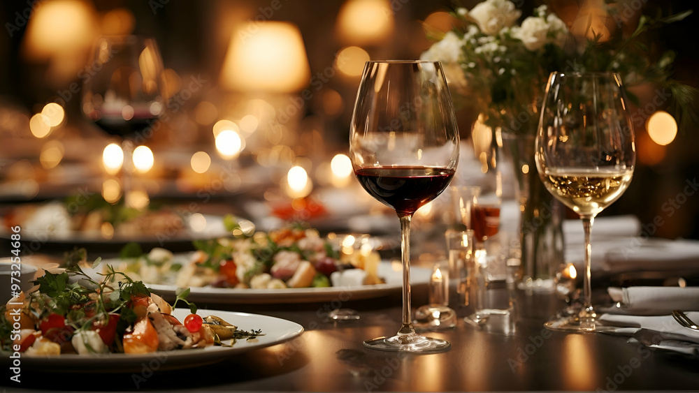 Elegant and select restaurant table Wine Glass and appetizers, on the bar table Soft light and romantic atmosphere Elegant and select restaurant table Wine Glass and appetizers, on the bar table Soft light and romantic atmosphere