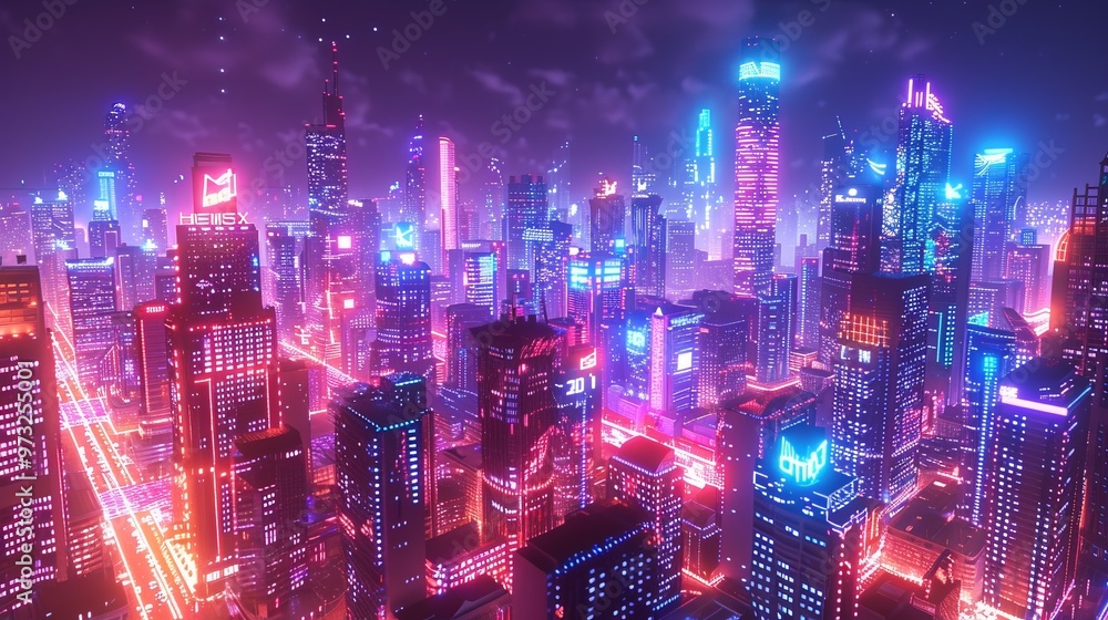 Obraz premium A cityscape with neon lights