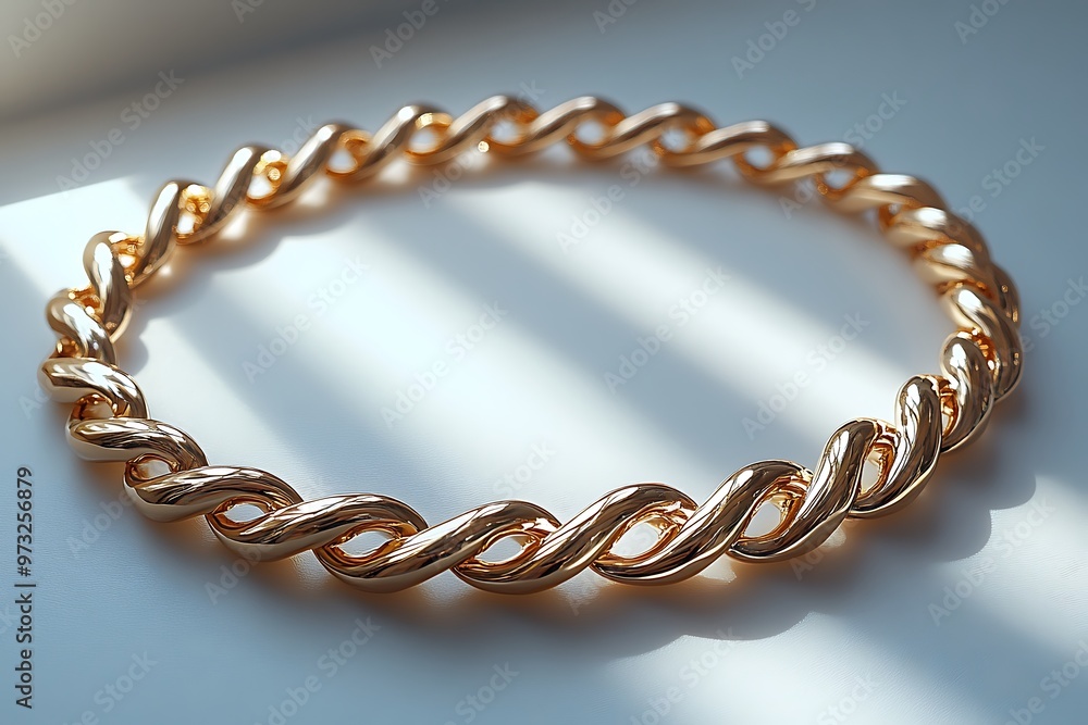 Obraz premium A minimalist gold necklace on a clean gray background with soft light