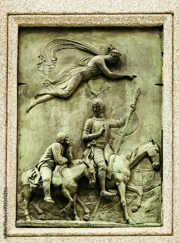 Foto Don Quixote of La Mancha and his faithful squire Sancho Panza | Bas-relief, art,