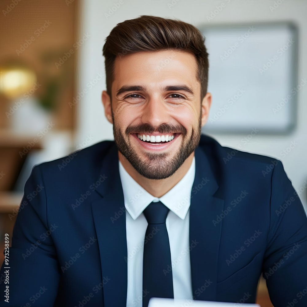 Diplomat smiling while finalizing trade deal terms, negotiation terms, trade agreement Diplomat smiling while finalizing trade deal terms, negotiation terms, trade agreement