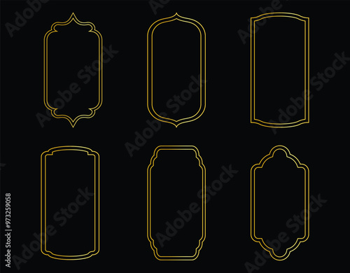 elegant golden 1920s art deco arch frame set for luxurious wedding invitation card	