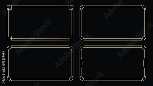 elegant golden 1920s art deco arch frame set for luxurious wedding invitation card	