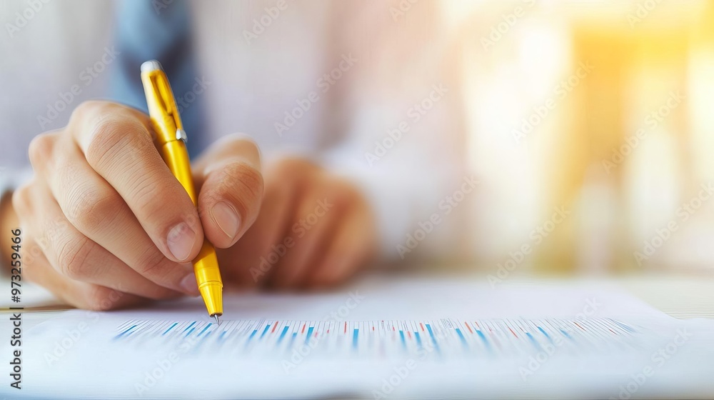Financial analyst highlighting interest rate terms on a graph, negotiation terms, financial analysis Financial analyst highlighting interest rate terms on a graph, negotiation terms, financial analysis