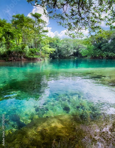 Crystal clear lake nature background with depth of field for a refreshing and peaceful retreat