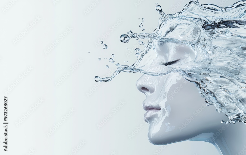 A serene portrait of a woman with flowing water, symbolizing beauty, purity, and tranquility in a minimalist style. A serene portrait of a woman with flowing water, symbolizing beauty, purity, and tranquility in a minimalist style.