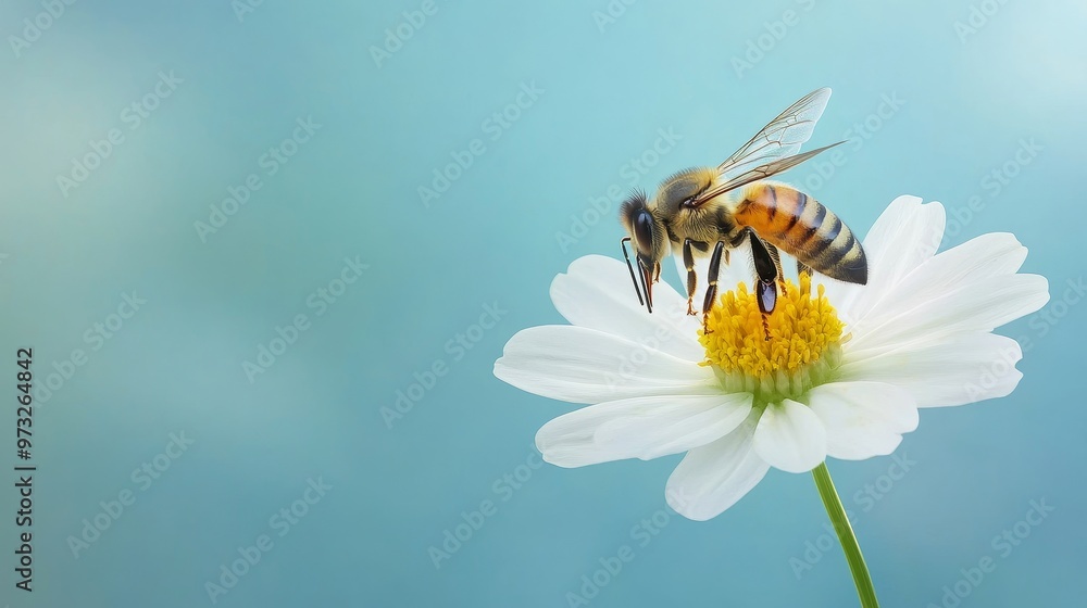 Honeybee Gathering Nectar from a White Flower, a beautiful and symbolic image of pollination, nature's cycle, and the interconnectedness of life. Honeybee Gathering Nectar from a White Flower, a beautiful and symbolic image of pollination, nature's cycle, and the interconnectedness of life.