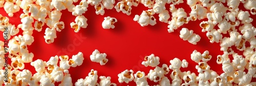 Popcorn on a red background, perfect for movie night, birthday parties, or any festive occasion. This image is great for banners, posters, or social media posts.