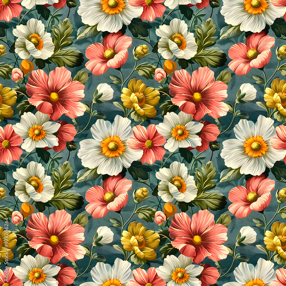A lush tapestry of nature in vibrant colors. Seamless pattern. A lush tapestry of nature in vibrant colors. Seamless pattern.