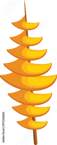 Skewer of potato chips on wooden stick being deep fried for crispy potato chips snack