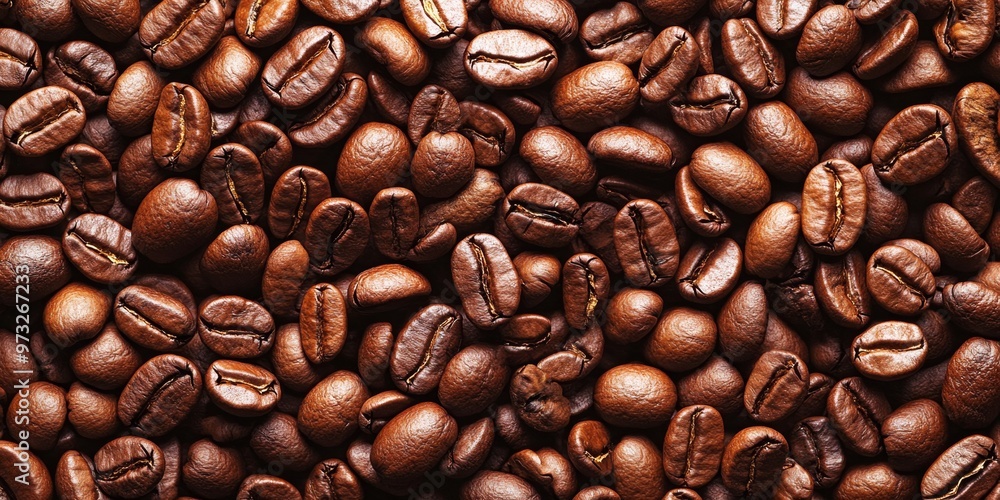 Naklejka premium Close-up view of rich coffee beans showcasing intricate textures in high resolution