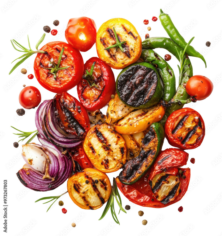 PNG Grilled vegetables platter with herbs and spices PNG Grilled vegetables platter with herbs and spices