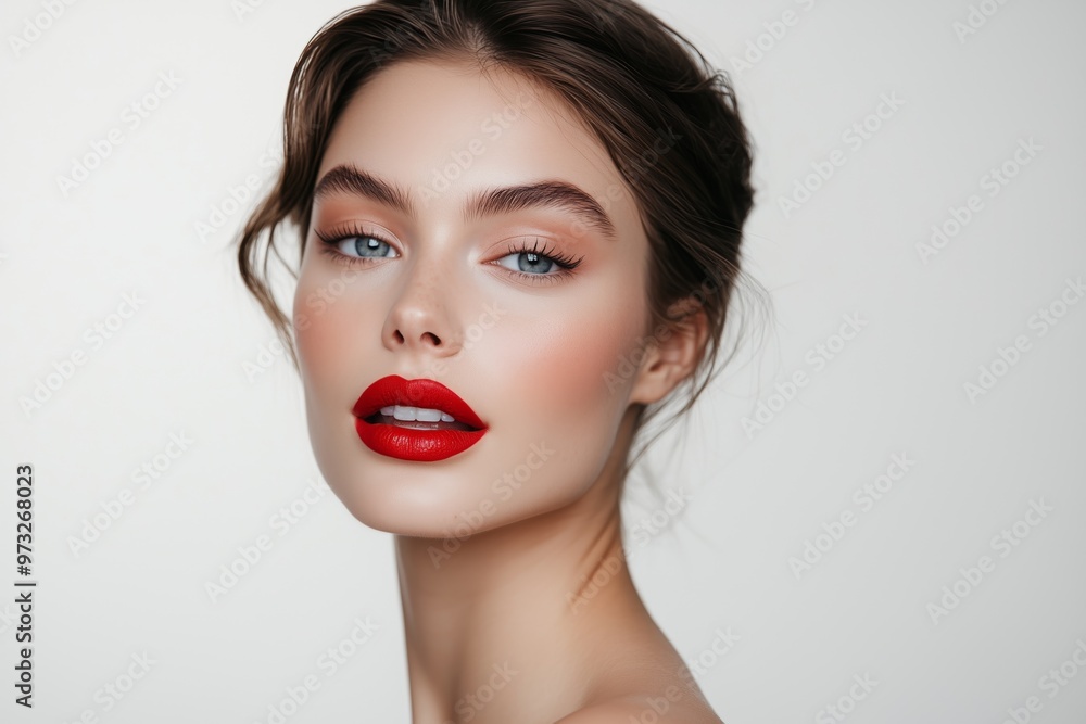 model with flawless makeup, featuring a bold lip color and perfectly defined eyes, posing confidently. model with flawless makeup, featuring a bold lip color and perfectly defined eyes, posing confidently.