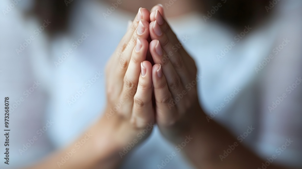 Fototapeta premium A close-up of hands clasped in prayer, with a soft light illuminating the scene against a plain background