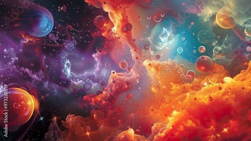 Cosmic Dreams: Abstract Space Art with Vibrant Colors and Glowing Stars