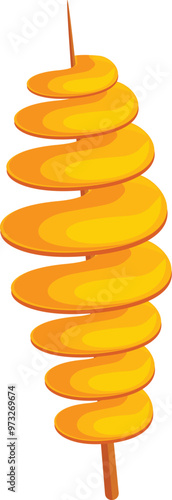 Crispy and golden tornado potato skewer rotating, perfect for food blogs, menus, and culinary projects