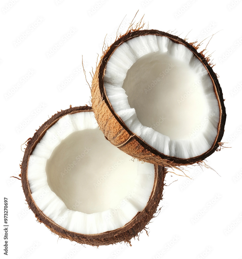 PNG Freshly cracked coconuts on a white background PNG Freshly cracked coconuts on a white background