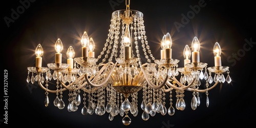 Close-up of a glowing crystal chandelier