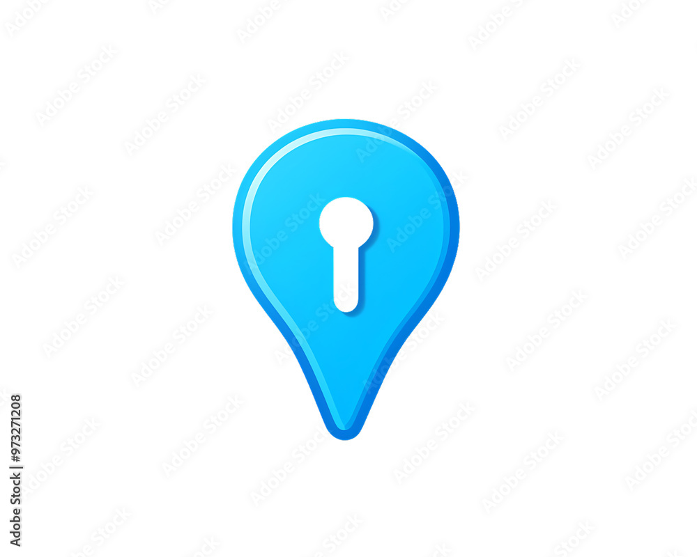 A blue map pin with a keyhole in the center, representing secure location or access. A blue map pin with a keyhole in the center, representing secure location or access.
