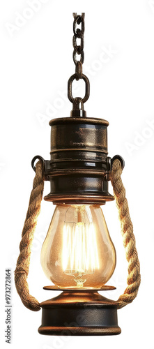 PNG Vintage lantern with warm light hanging indoors