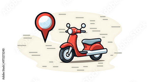 A red scooter with a location pin, representing delivery or travel. photo