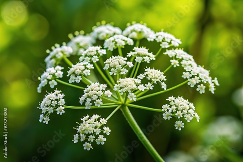 Closeup of deadly cicuta virosa flower on green background photo