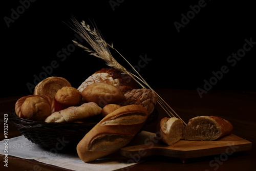 Still life with bread and a basket