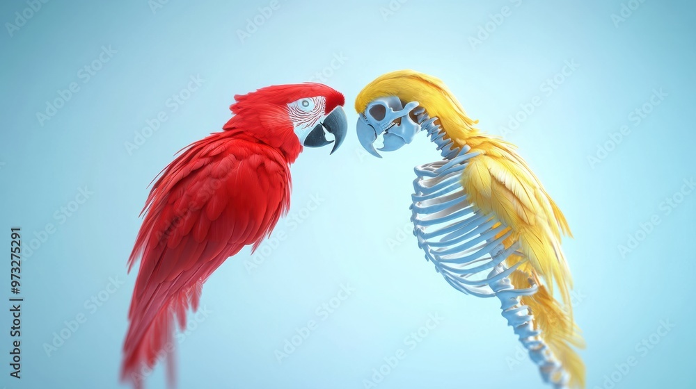 Fototapeta premium Colorful Parrot Perched on Branch in Tropical Environment