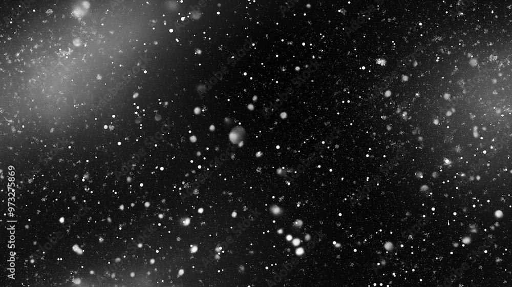 Obraz premium Seamless pattern with snowflakes in various sizes and shapes on a black background, representing a winter night with falling snow.