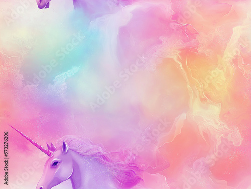 Pastel-colored seamless pattern with a soft and dreamy atmosphere featuring a unicorn. Light and airy, the design evokes fantasy and wonder.