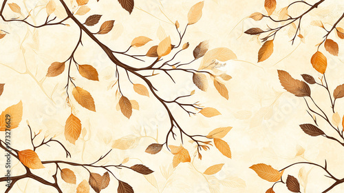 Elegant branches with brown and golden leaves on a light background, evoking a sense of autumn and nature's tranquility in a simple and refined decorative style.