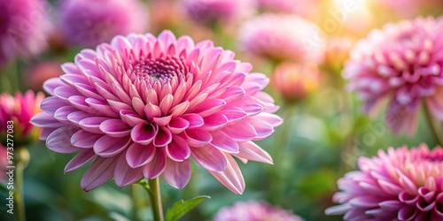 Close-up of pink chrysanthemum flower in garden with tilted angle