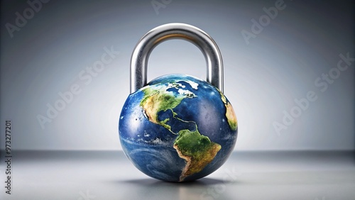 Fototapeta Naklejka Na Ścianę i Meble -  Close-up of planet earth shaped as a padlock on a light background