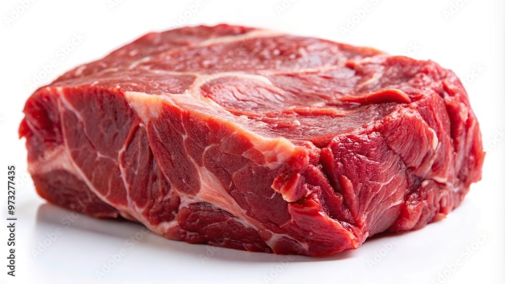 Close-up of raw red meat on white background isolated Close-up of raw red meat on white background isolated