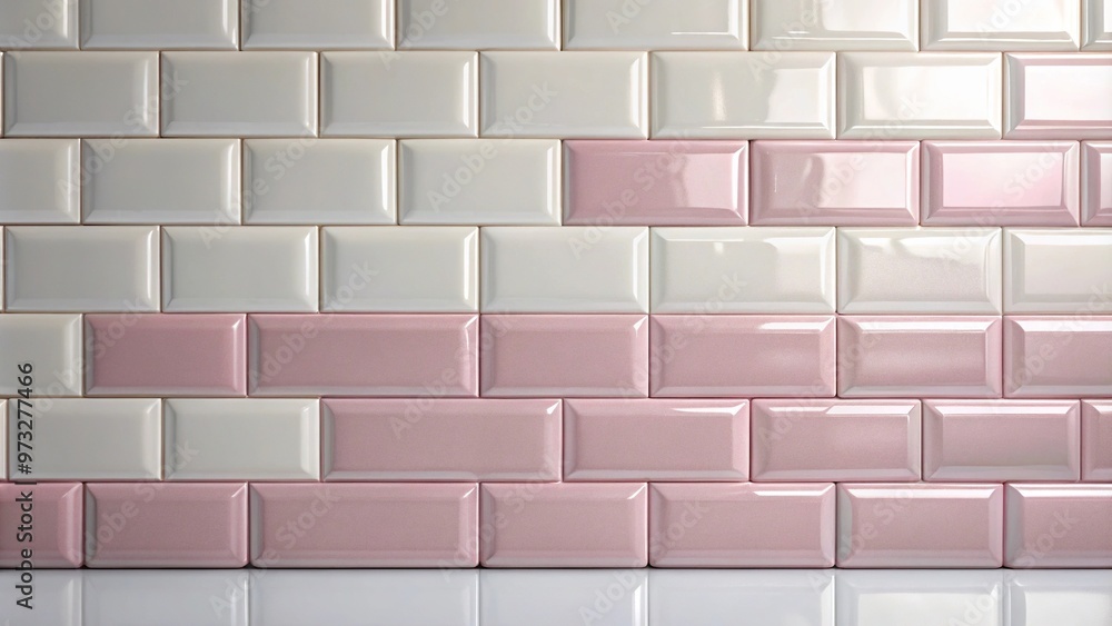 Fototapeta premium Close-Up of Rectangle Ceramic White and Pink Wall with Reflection