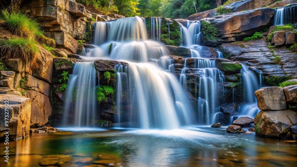 Fototapeta premium Close-up of waterfall flowing through rocky landscape