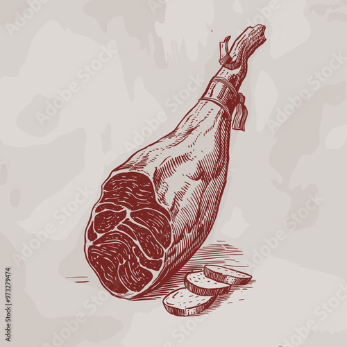 Hand-Drawn Sketch of Jamón Spanish Ham