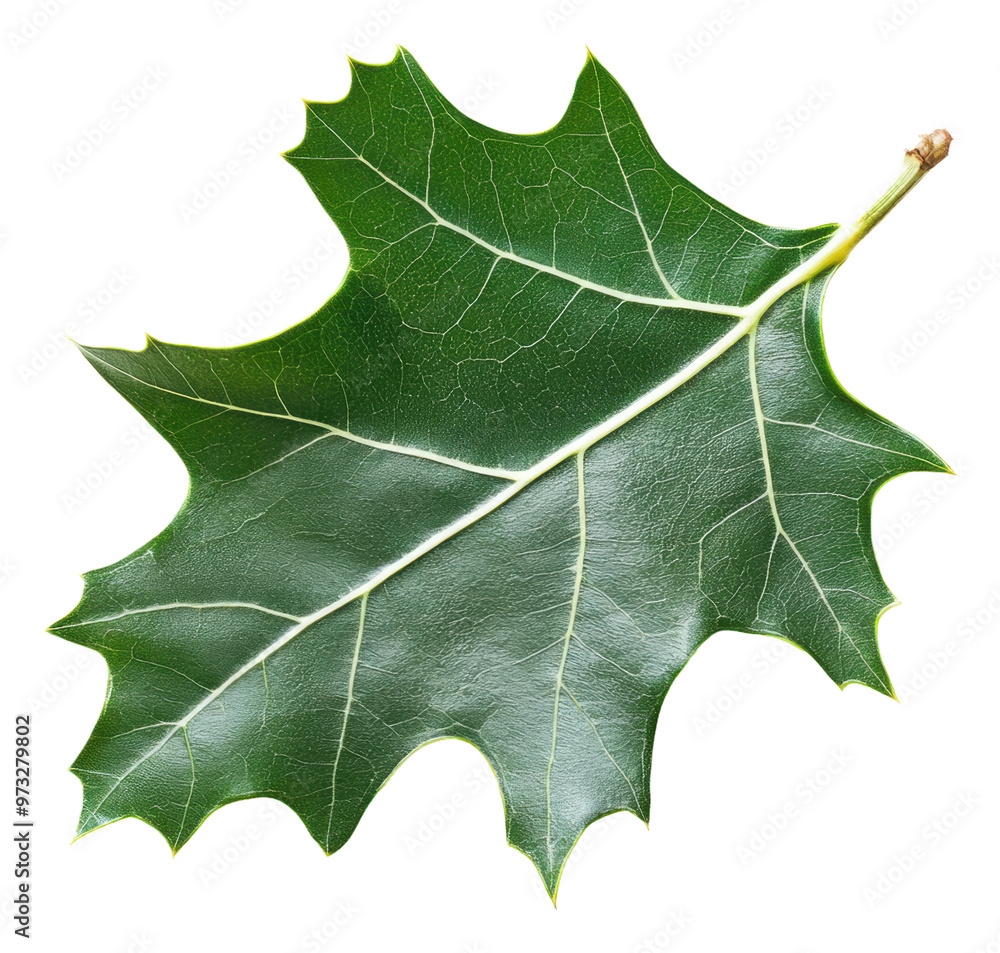 Fototapeta premium PNG Green leaf with sharp edges on white