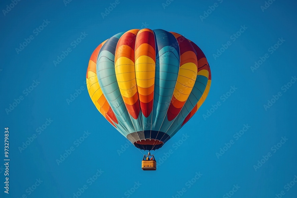 Naklejka premium A colorful hot air balloon floating against a clear blue sky