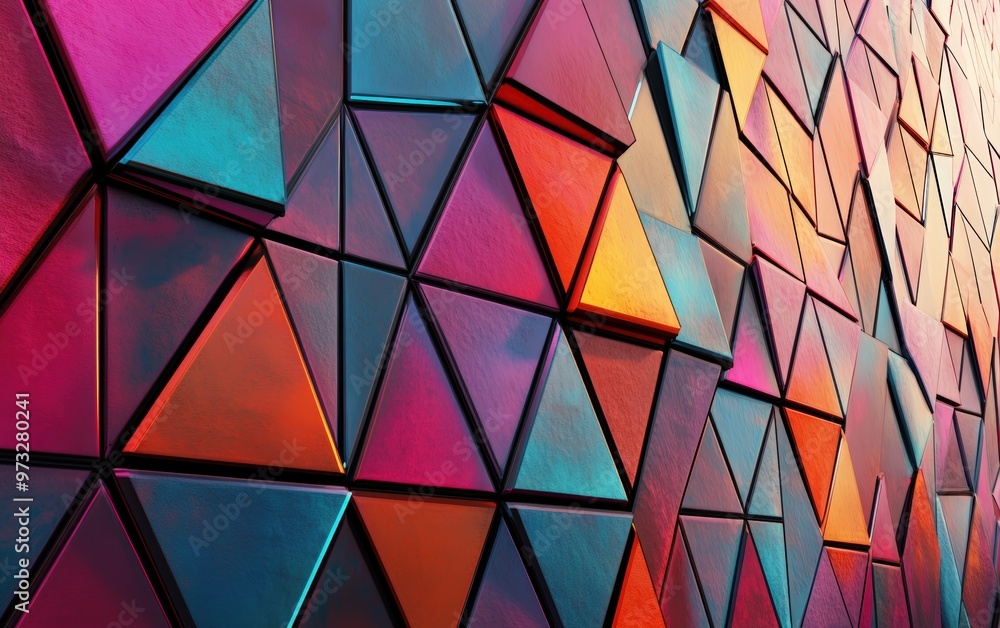 Futuristic, High Tech, colored background, with a triangular block structure. Wall texture with a 3D triangle tile pattern. 3D render Futuristic, High Tech, colored background, with a triangular block structure. Wall texture with a 3D triangle tile pattern. 3D render